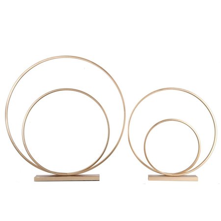 URBAN TRENDS COLLECTION Urban Trends Collection 31078 Metal Round Spiral Ring Abstract Sculpture in Rectangular Base - Gold; Set of 2 31078